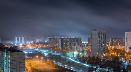Beautiful night landscape in the Zelenograd sleeping area of Moscow, Russiaの写真素材