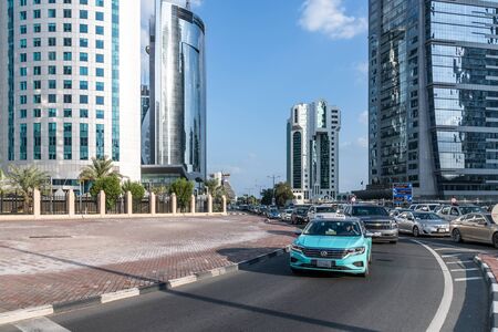Doha, Qatar - Nov 21. 2019. Omar Al Mukhtar Street - the central street in West Bayのeditorial素材