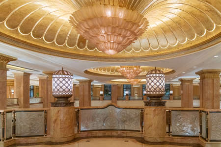 Abu Dhabi, UAE - March 30. 2019. Golden interior of the Emirates Palace - luxury hotelのeditorial素材
