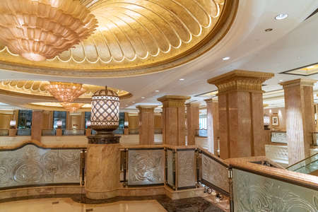 Abu Dhabi, UAE - March 30. 2019. Golden interior of the Emirates Palace - luxury hotelのeditorial素材