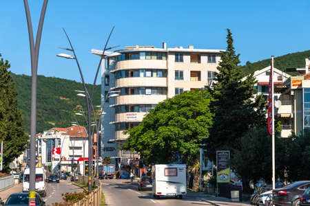 Becici, Montenegro - June 10. 2019. The Adriatic highway - the main street in the cityのeditorial素材