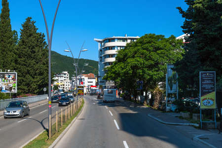 Becici, Montenegro - June 10. 2019. The Adriatic highway - the main street in the cityのeditorial素材