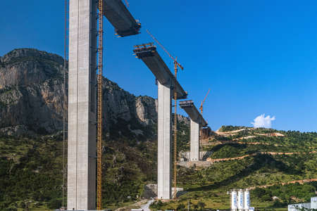 Podgorica, Montenegro - June 14.2019. The Construction Highway Autobahn Bar - Bolyar - Belgrade from Montenegro to Serbia.のeditorial素材