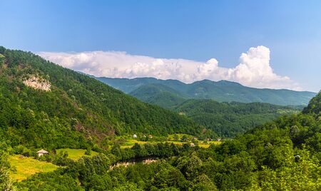 Mountain landscape with a rare rural houses in Montenegroの写真素材