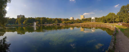 Moscow, Russia - Sept 15. 2018. City park Dubki with pond in Timiryazevsky districtのeditorial素材