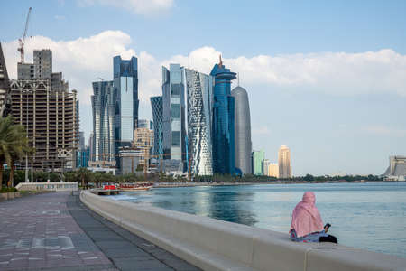 Doha, Qatar - Nov 21. 2019. The Cornishe Tourist Quay and West Bay Business Centerのeditorial素材