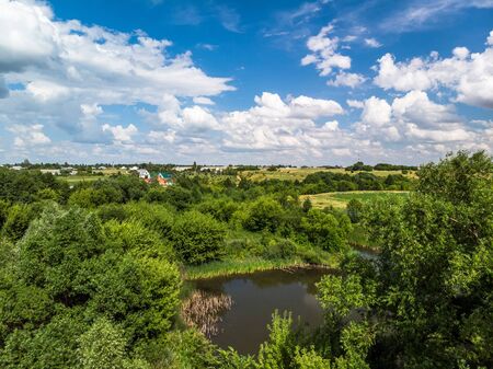 Picturesque summer countryside landscape in Russia from heightの写真素材