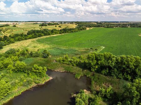 Picturesque summer countryside landscape in Russia from heightの写真素材