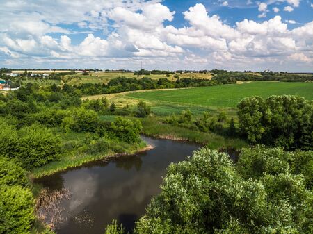 Picturesque summer countryside landscape in Russia from heightの写真素材