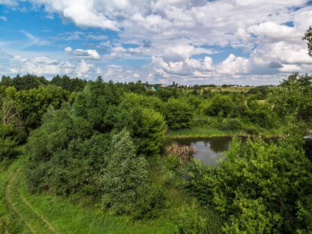 Picturesque summer countryside landscape in Russia from heightの写真素材