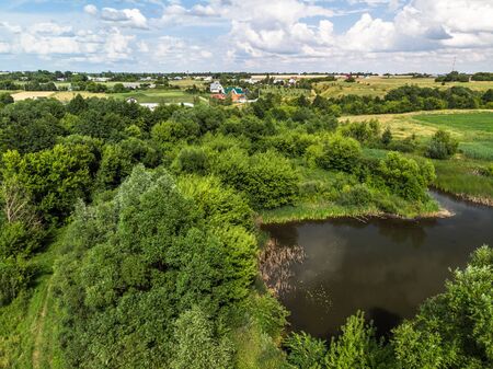 Picturesque summer countryside landscape in Russia from heightの写真素材