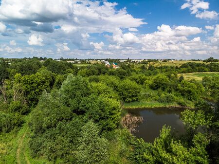 Picturesque summer countryside landscape in Russia from heightの写真素材