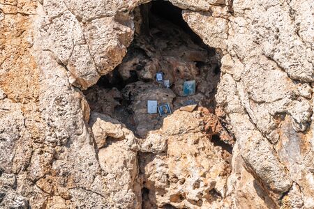 Christian icons in cave in the Lagoon, Cyprusの写真素材