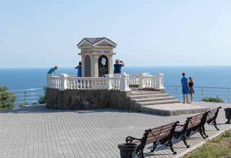 Sevastopol, Crimea - July 3. The memorial sign in honor of the visit to The St. George Monastery of the poet Alexander Pushkinのeditorial素材