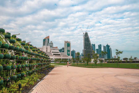 Doha, Qatar - Nov 20. 2019. The Cityscape with Umbrella Parkのeditorial素材