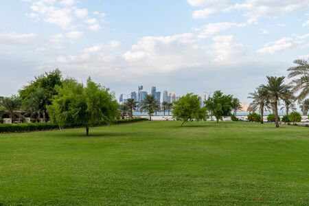The Cityscape with West Bay in Doha, Qatarの写真素材