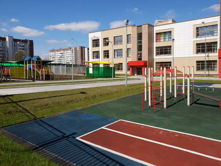 Moscow, Russia - May 1. 2020. State comprehensive school of primary and secondary education with a game complex in Zelenogradのeditorial素材