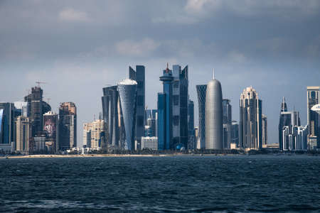 Doha, Qatar - Nov 21. 2019. View of West Bay Doha skyscrapers from Gulfのeditorial素材