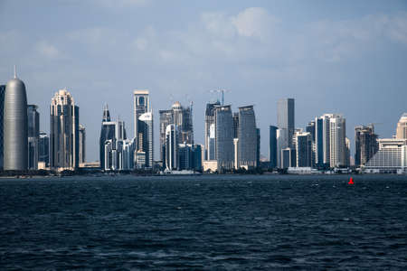 Doha, Qatar - Nov 21. 2019. View of West Bay Doha skyscrapers from Gulfのeditorial素材