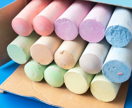 Childrens colored crayons for drawing in boxの写真素材