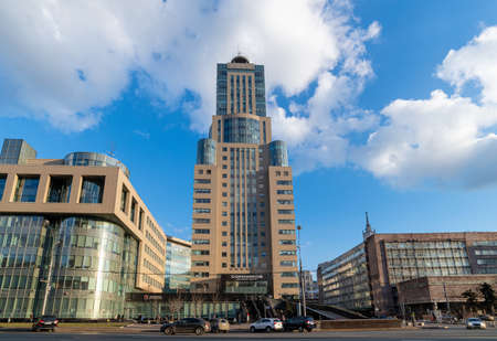 Moscow, Russia - Feb 21, 2020. Domnikov - business center on Academician Sakharov Avenueのeditorial素材