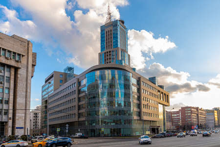 Moscow, Russia - Feb 21, 2020. Domnikov - business center on Academician Sakharov Avenueのeditorial素材