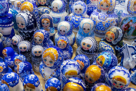 Moscow, Russia - Feb 21. 2020. Matryoshka - old national toy at a gift shopのeditorial素材
