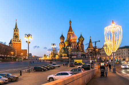 Moscow, Russia - Feb 21. 2020. The Saint Basil Cathedral and Vasilevsky Descent of Red Square in Moscow Kremlinのeditorial素材