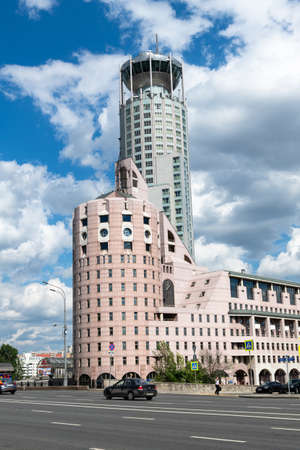 Moscow, Russia - June 2. 2019. Swissotel Red Hills hotel and Riverside tower business center on the Garden Ring Streetのeditorial素材