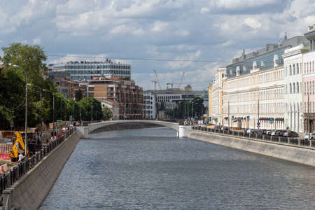 Moscow, Russia - June 2. 2019. Drainage channel and Zverev bridgeのeditorial素材