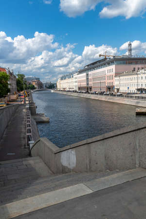 Moscow, Russia - June 2. 2019. Drainage channel and Zverev bridgeのeditorial素材