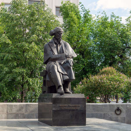 Moscow, Russia - June 2. 2019. Monument to the famous writer Nikolai Chernyshevsky on Pokrovka streetのeditorial素材