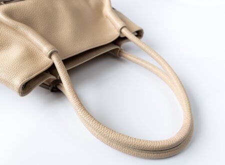 Brown leather women bag on white backgroundの写真素材