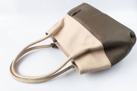 Brown leather women bag on white backgroundの写真素材