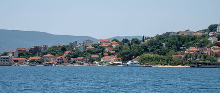 View of typical town in Kotor Bay, Montenegroの写真素材