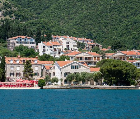 View of typical town in Kotor Bay, Montenegroの写真素材