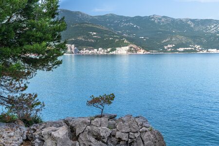 The resort village of Becici and Rafailovici in Montenegroの写真素材