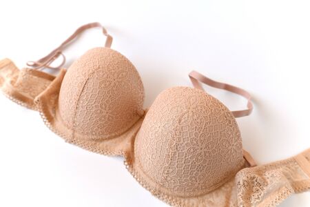 Beige Push Up Bra on light backgroundの写真素材