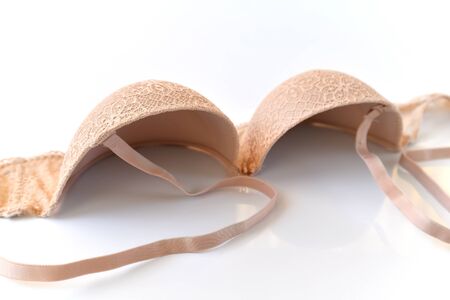 Beige Push Up Bra on light backgroundの写真素材