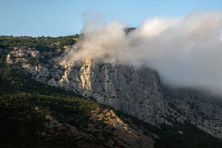 Beautiful clouds on top of a mountain in Crimeaの写真素材