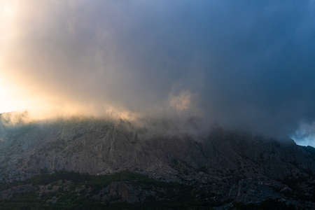 Beautiful clouds on top of a mountain in Crimeaの写真素材