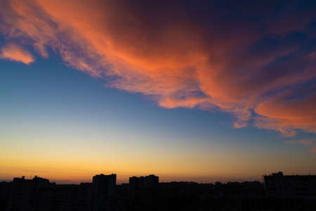 Beautiful sunrise sky over city in Moscow, Russiaの写真素材