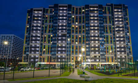 Moscow, Russia - July 7. 2020. Typical modern cityscape in new neighborhoodのeditorial素材