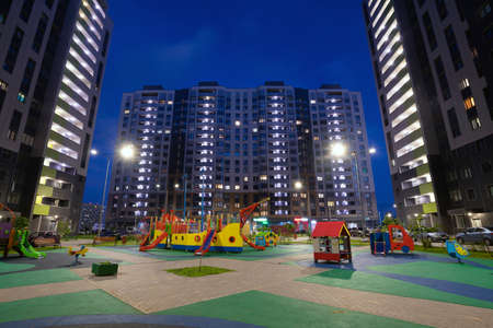 Moscow, Russia - July 7. 2020. Typical modern cityscape in new neighborhoodのeditorial素材