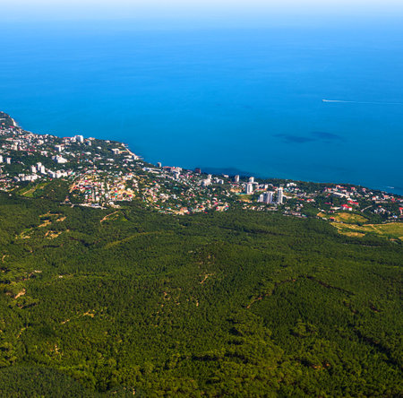 View of Gaspra and Koreiz villages from height, Crimeaの写真素材
