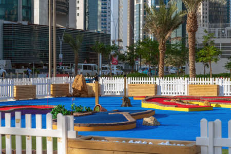 Doha, Qatar - Nov 21. 2019. Game complex on Exhibition of miniature copies of world landmarksのeditorial素材