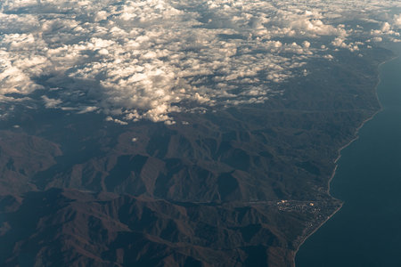 View of the Caucasus Mountains from the planeの写真素材