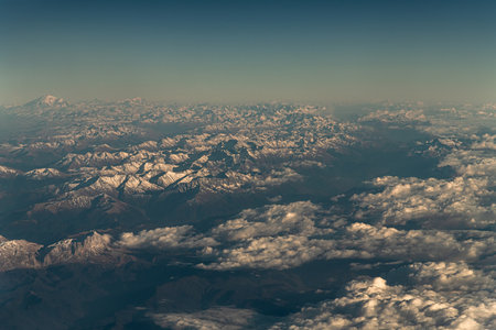 View of the Caucasus Mountains from the planeの写真素材