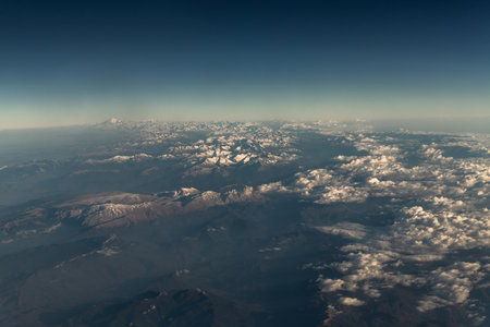View of the Caucasus Mountains from the planeの写真素材