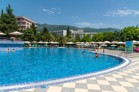 Becici, Montenegro - June 8. 2019. Swimming pool on site of Iberostar resortのeditorial素材